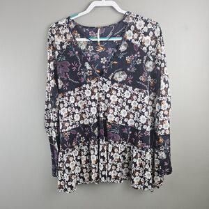 Free People Boho Isabella Tunic Peasant Floral Blouse Size XS